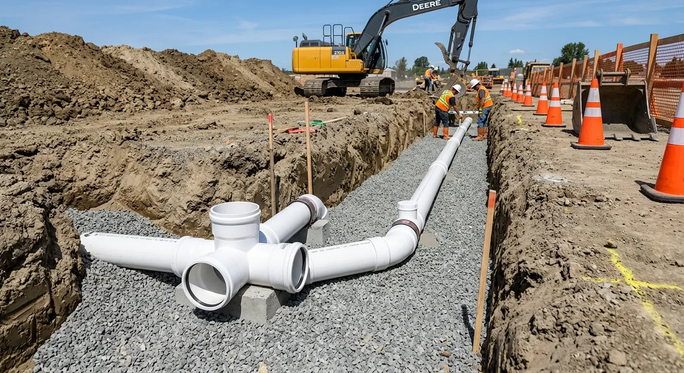 New PVC sewer pipe installation in open trench for Sewer Backup in Kahaluu-Keauhou